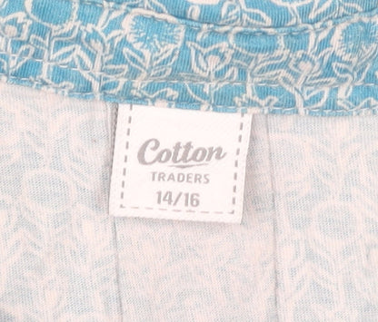 Cotton Traders Women's Blue Floral Button-Up Shirt 14