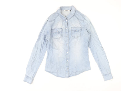 Womens UK Size 8 Only Blue Basic Button-Up
