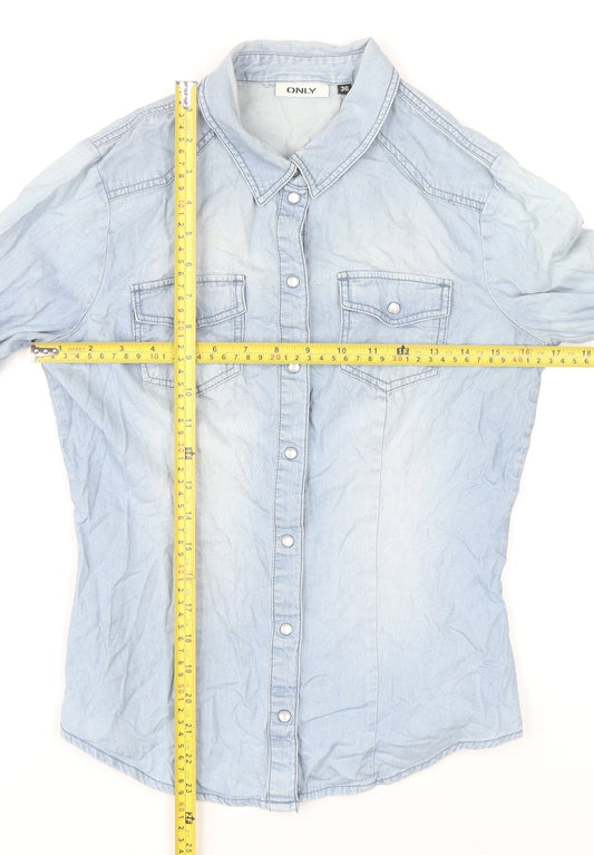 Womens UK Size 8 Only Blue Basic Button-Up