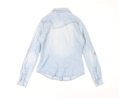 Womens UK Size 8 Only Blue Basic Button-Up