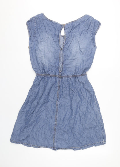 H&M Divided Blue Women's Denim A-Line Dress, Size 14