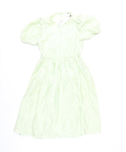 Zara Girls Green Puff Sleeve Dress Size 10