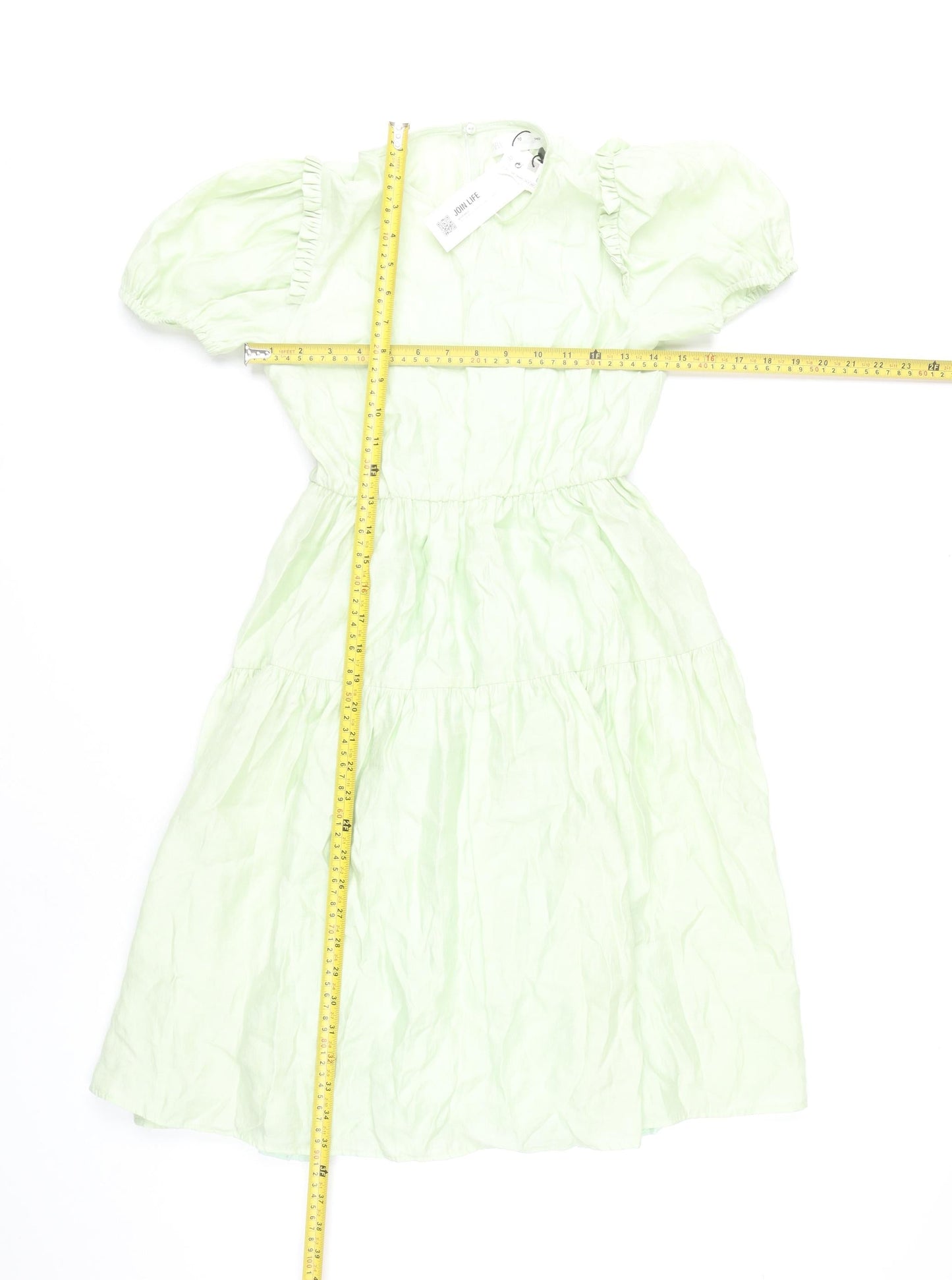 Zara Girls Green Puff Sleeve Dress Size 10