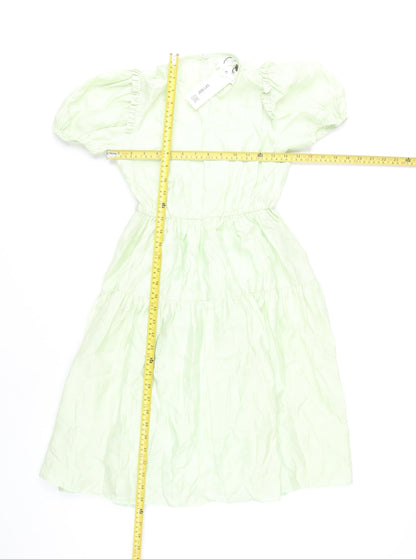 Zara Girls Green Puff Sleeve Dress Size 10