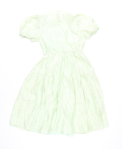Zara Girls Green Puff Sleeve Dress Size 10