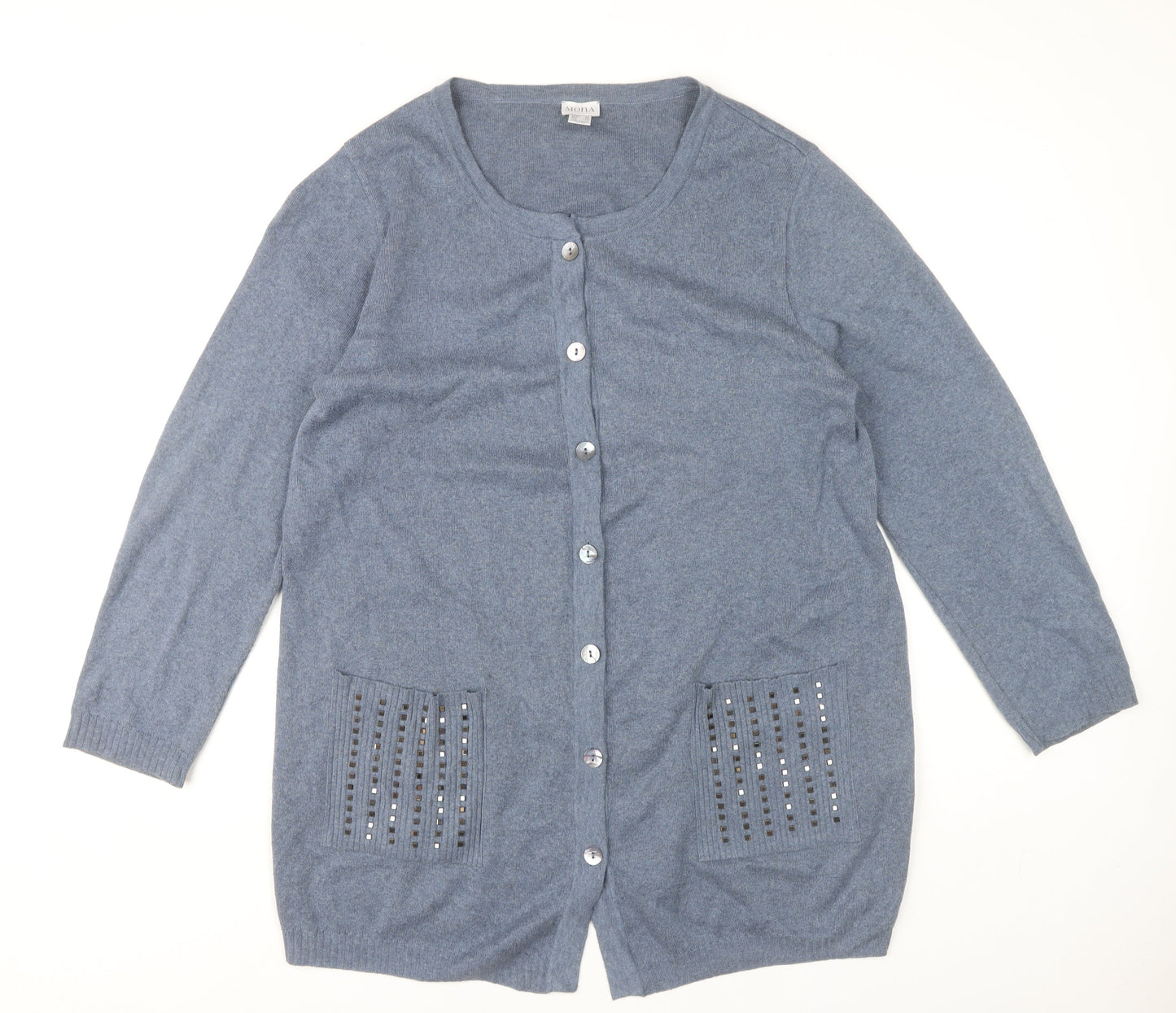 Womens UK Size 18 Mona Blue Cardigan Jumper