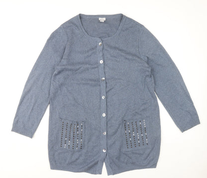 Womens UK Size 18 Mona Blue Cardigan Jumper