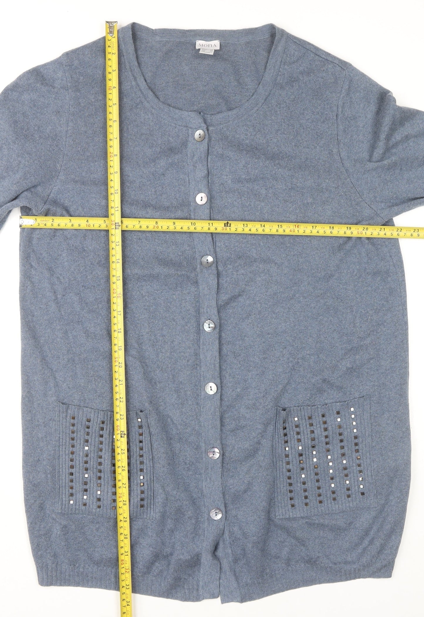 Womens UK Size 18 Mona Blue Cardigan Jumper
