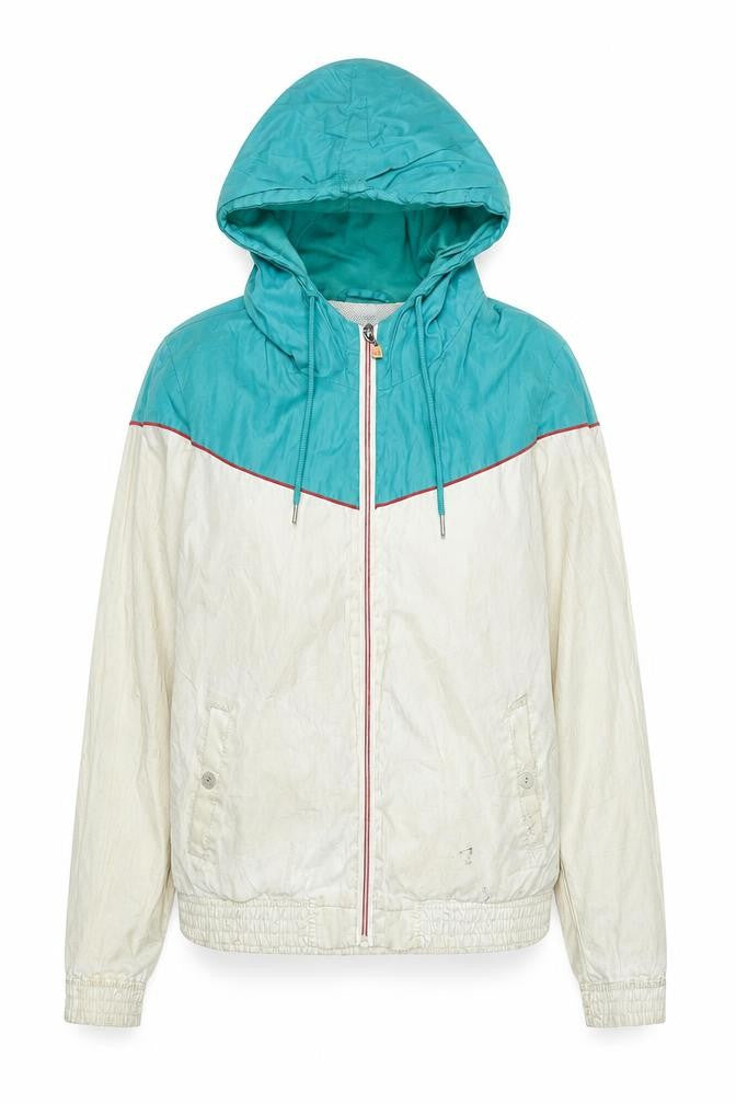 Front view of Pull&Bear Teens Blue Beige Hooded Windbreaker, size 12