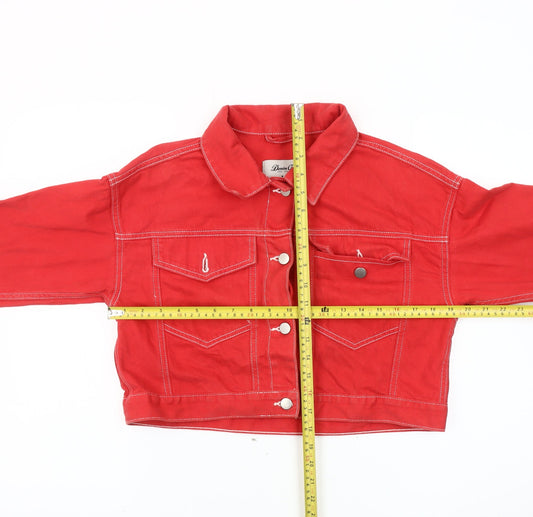 Denim Co. Women's Red Cropped Denim Jacket Size 10 Casual Cotton