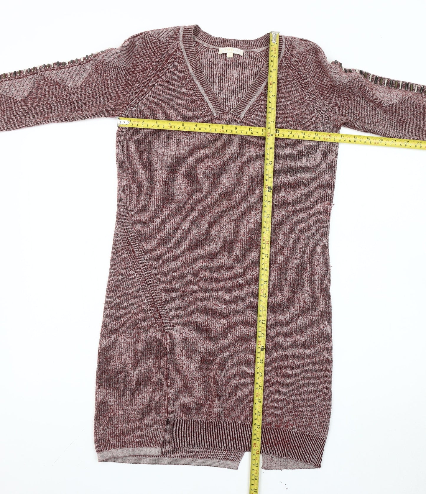 Intropia Women’s Red Wool Alpaca Beaded Tunic Jumper XS