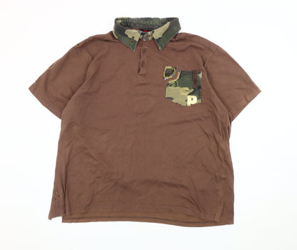 Acupuncture Men’s Brown Camouflage Collar 2XL Polo Shirt Embroidered Jersey