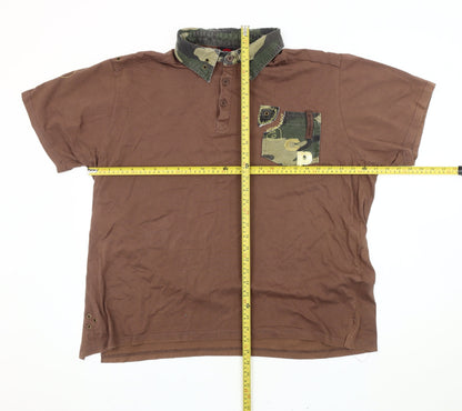 Acupuncture Men’s Brown Camouflage Collar 2XL Polo Shirt Embroidered Jersey