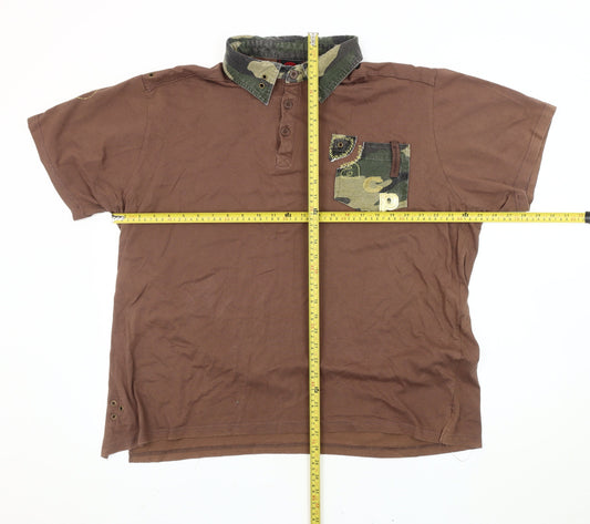 Acupuncture Men’s Brown Camouflage Collar 2XL Polo Shirt Embroidered Jersey