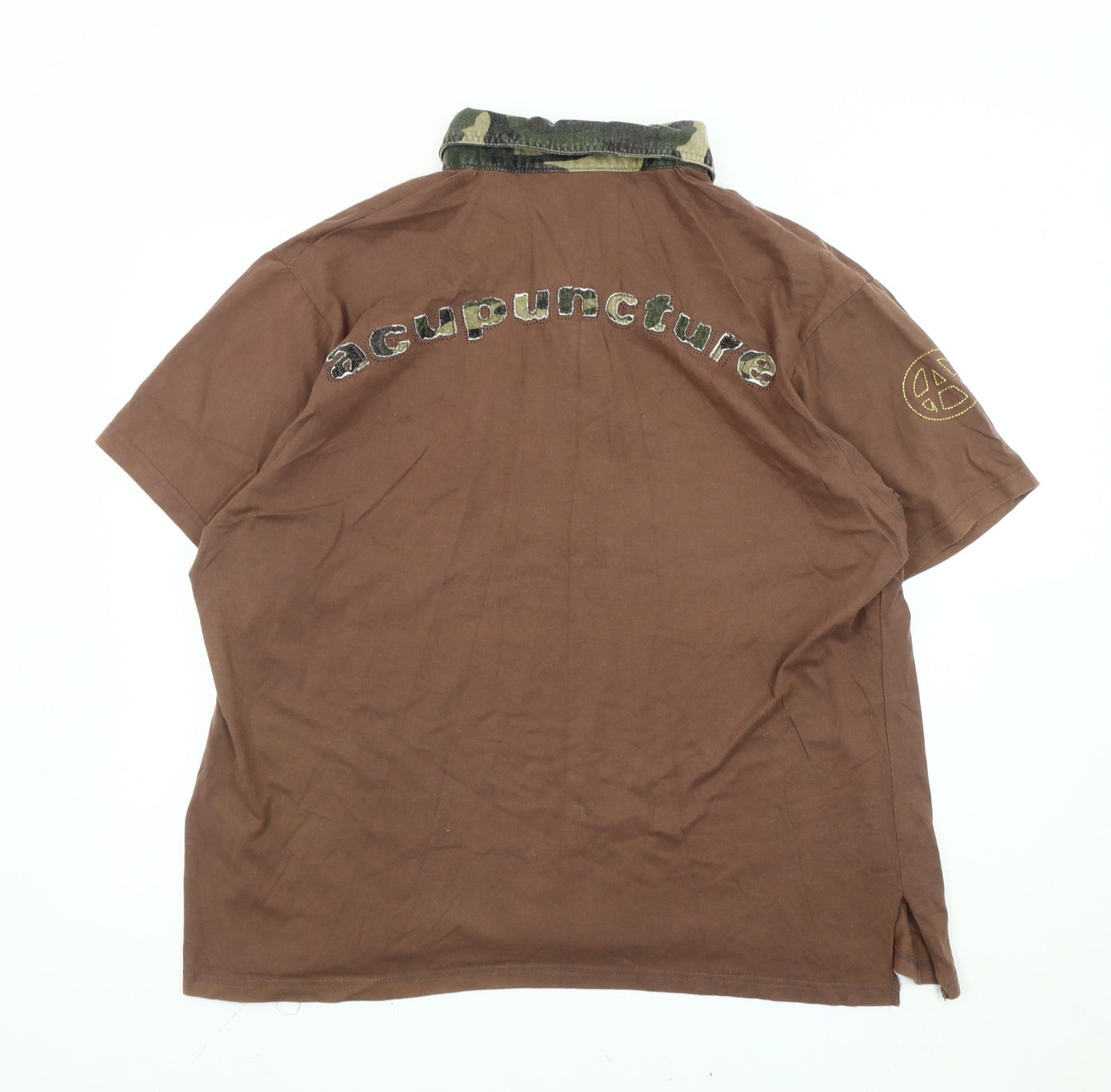 Acupuncture Men’s Brown Camouflage Collar 2XL Polo Shirt Embroidered Jersey