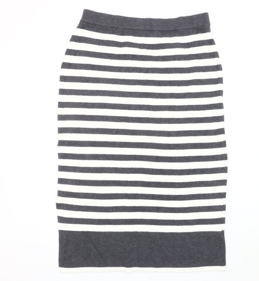 Marks and Spencer Women’s Grey Striped Midi Pencil Skirt L