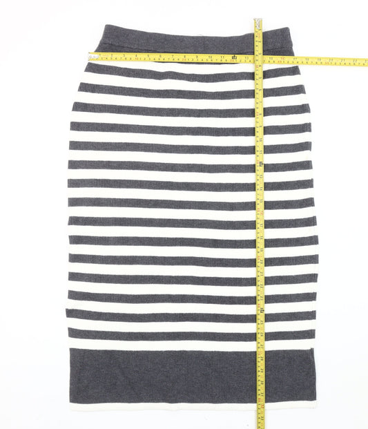 Marks and Spencer Women’s Grey Striped Midi Pencil Skirt L