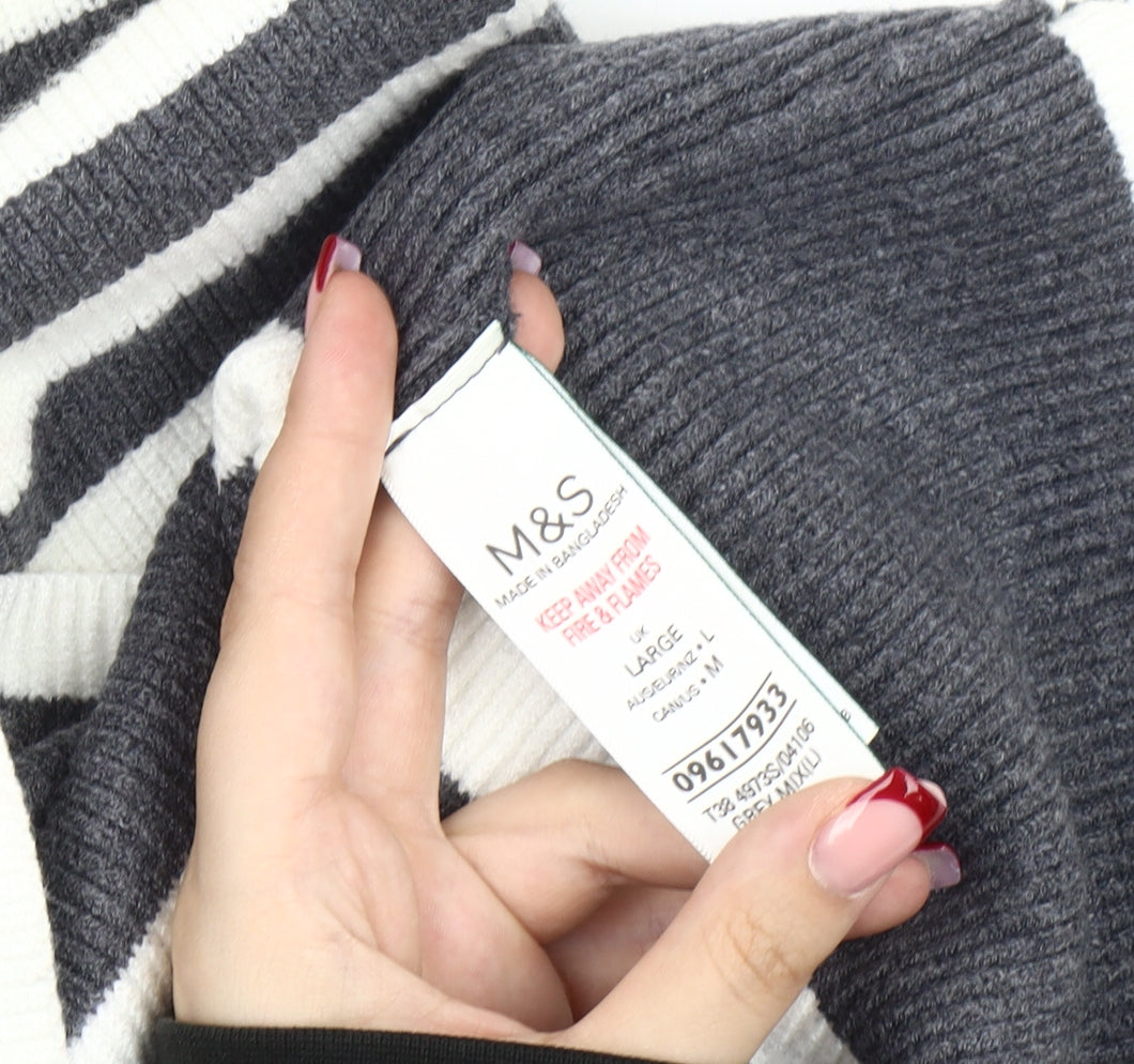 Marks and Spencer Women’s Grey Striped Midi Pencil Skirt L