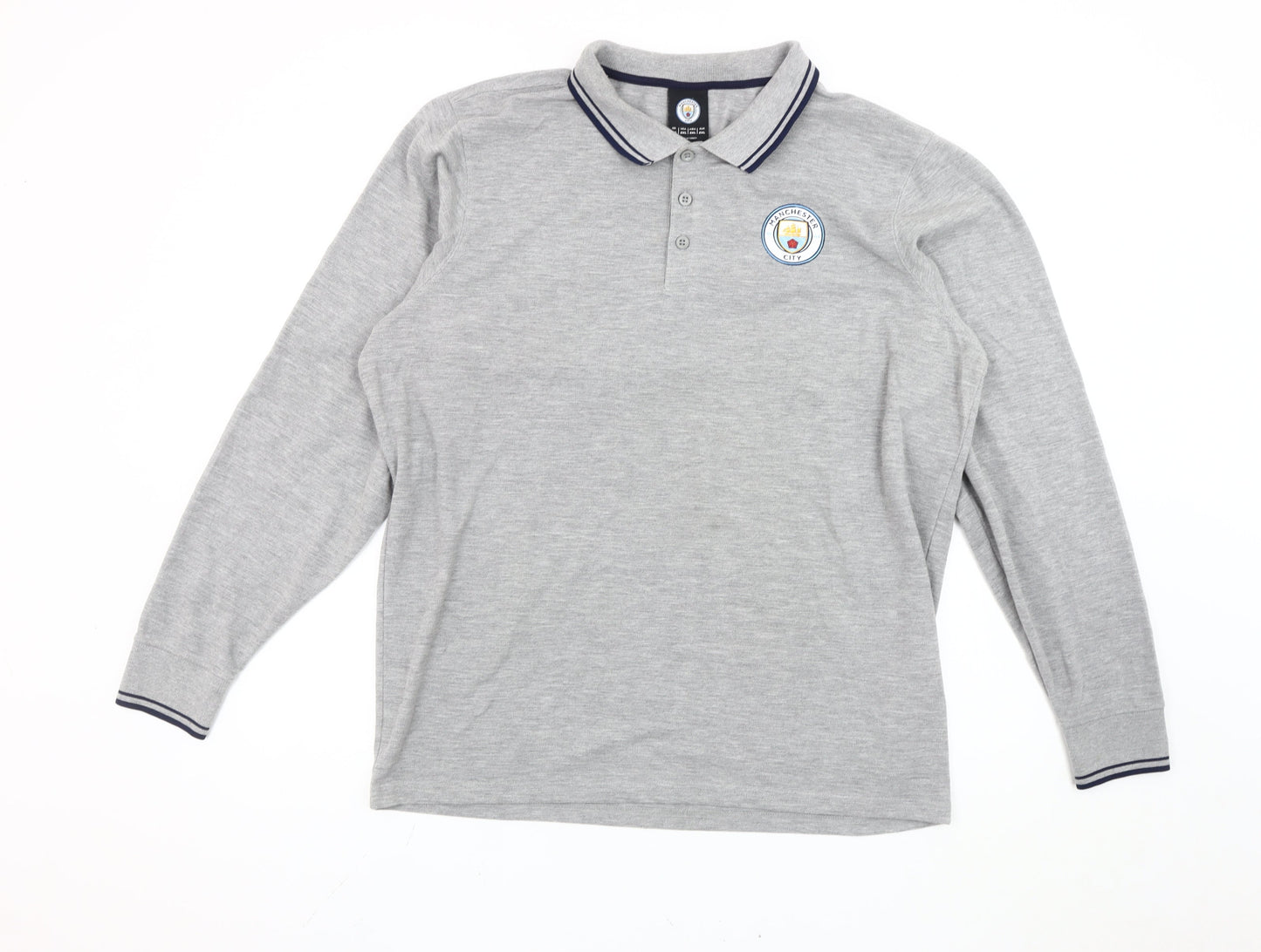 Fanatics Men’s Grey 2XL Long Sleeve Manchester City Polo Shirt