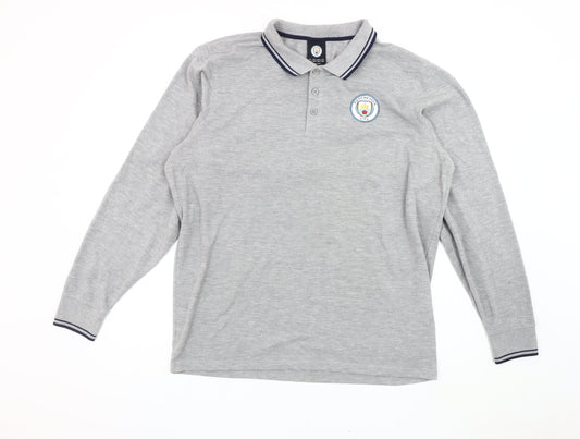 Fanatics Men’s Grey 2XL Long Sleeve Manchester City Polo Shirt