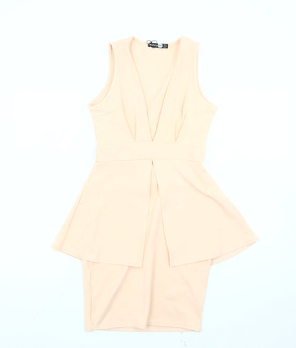 Boohoo Women’s Beige Peplum Sleeveless Knee Length Dress Size 8