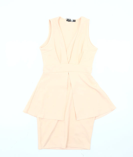 Boohoo Women’s Beige Peplum Sleeveless Knee Length Dress Size 8