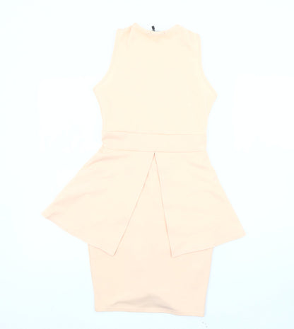 Boohoo Women’s Beige Peplum Sleeveless Knee Length Dress Size 8