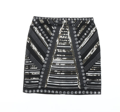 George Women's Black Sequin Geometric High Rise Pencil Skirt Size 8