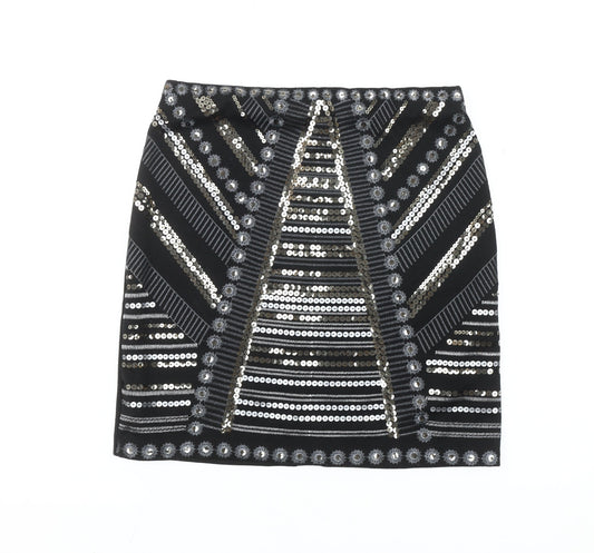 George Women's Black Sequin Geometric High Rise Pencil Skirt Size 8