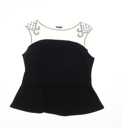Womens UK Size 18 Roman Black Peplum Blouse