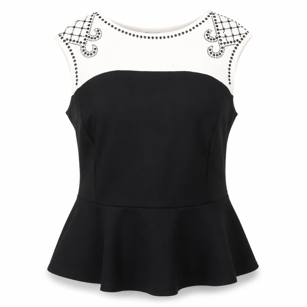 Womens UK Size 18 Roman Black Peplum Blouse