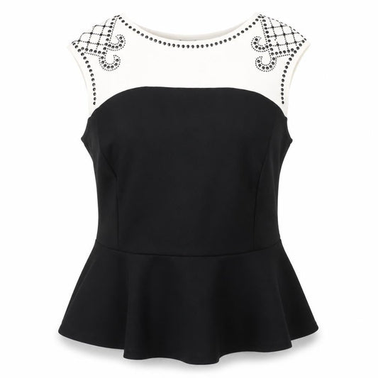 Womens UK Size 18 Roman Black Peplum Blouse