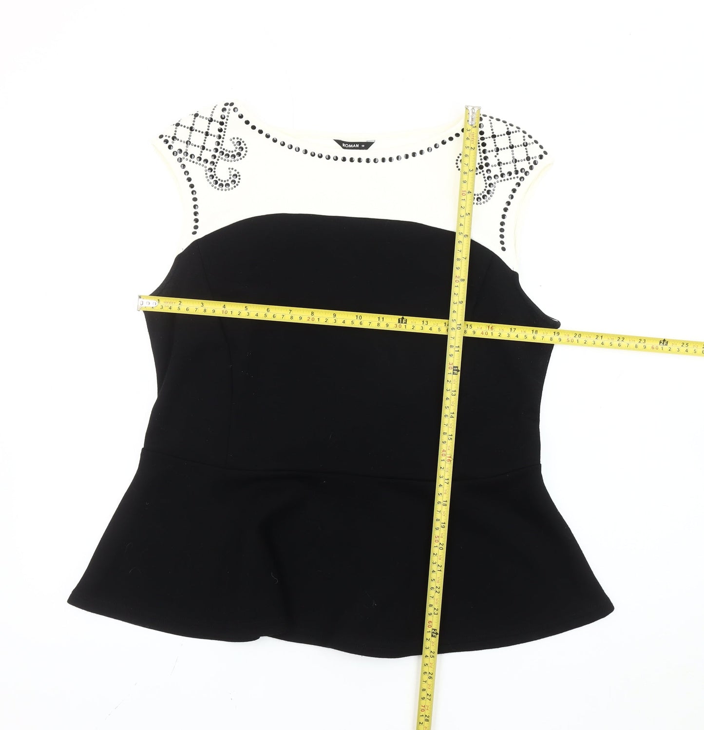 Womens UK Size 18 Roman Black Peplum Blouse