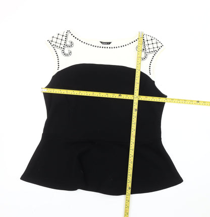 Womens UK Size 18 Roman Black Peplum Blouse