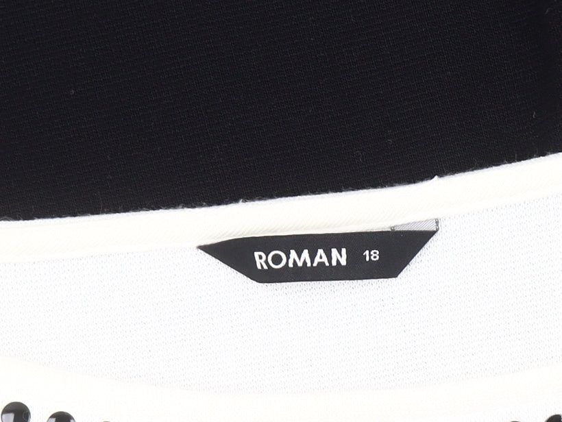 Womens UK Size 18 Roman Black Peplum Blouse