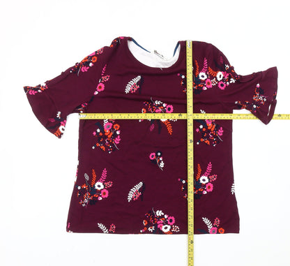 Boden Women’s Purple Floral Jersey Blouse UK 14 Short Flutter Sleeve
