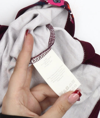 Boden Women’s Purple Floral Jersey Blouse UK 14 Short Flutter Sleeve