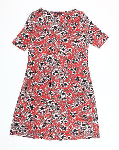 Marks and Spencer Women Red Floral Knee Length Shift Dress Size 12