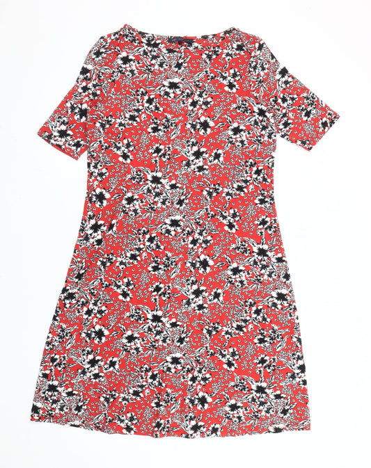 Marks and Spencer Women Red Floral Knee Length Shift Dress Size 12