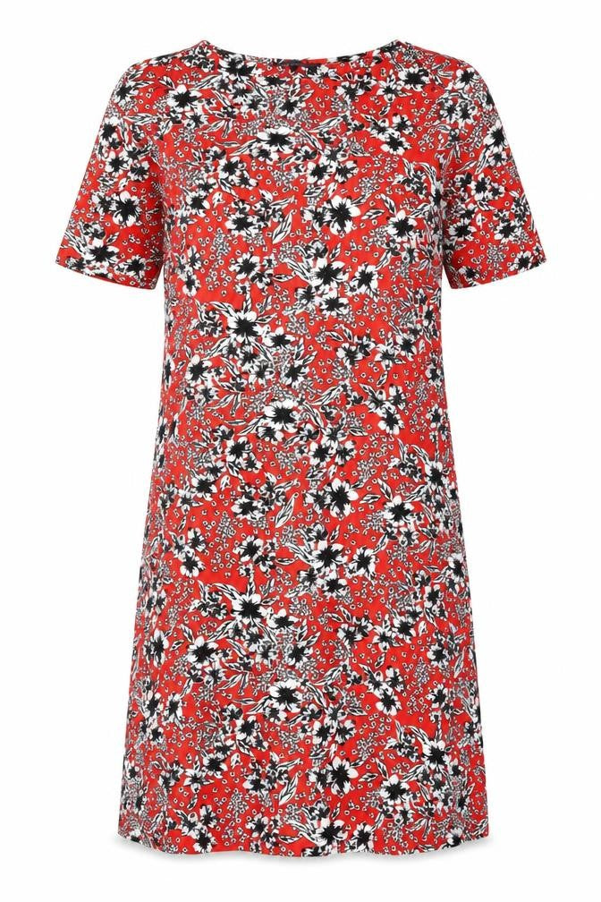 Marks and Spencer Women Red Floral Knee Length Shift Dress Size 12