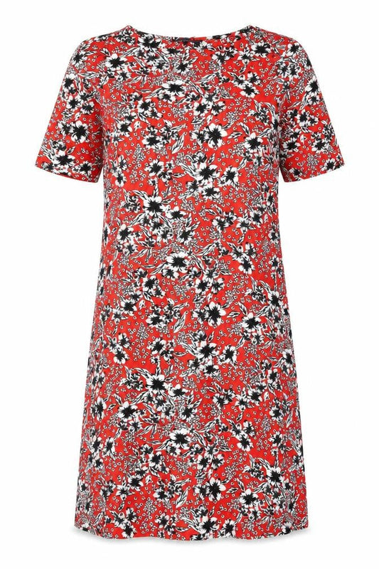 Marks and Spencer Women Red Floral Knee Length Shift Dress Size 12