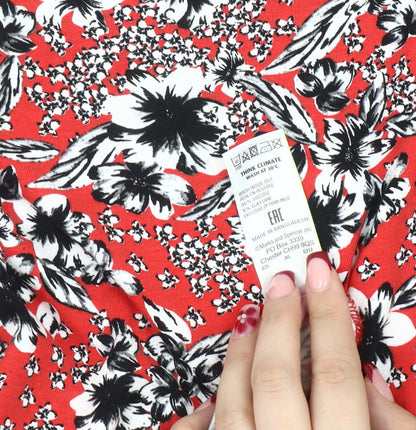 Marks and Spencer Women Red Floral Knee Length Shift Dress Size 12