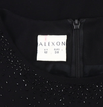 Alexon Women’s Black Beaded Sheath Dress UK 12 Knee Length