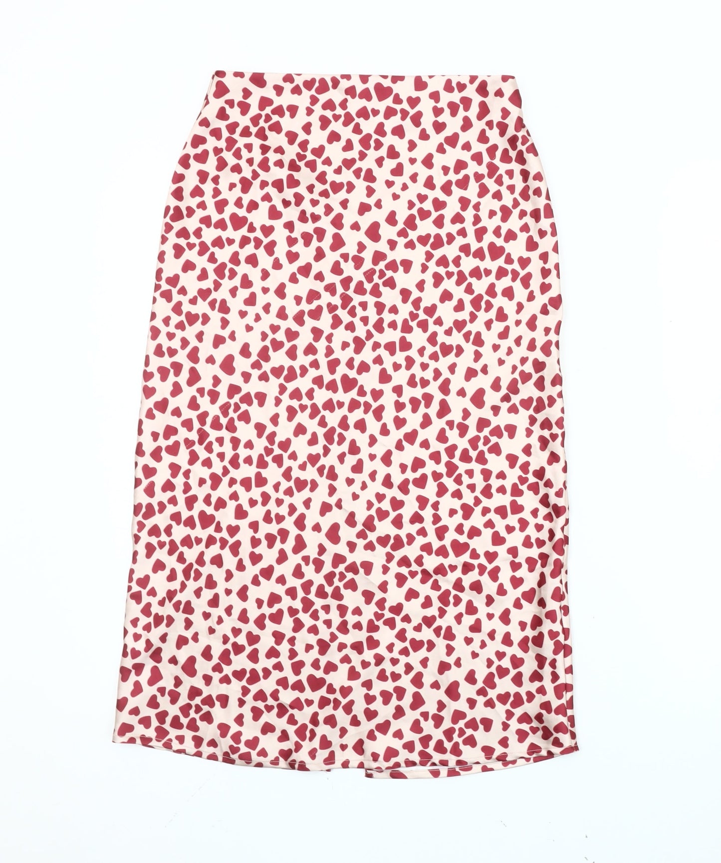 Polly Women's Pink Heart Print Midi Pencil Skirt Size 4