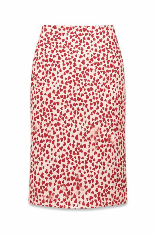 Polly Women's Pink Heart Print Midi Pencil Skirt Size 4