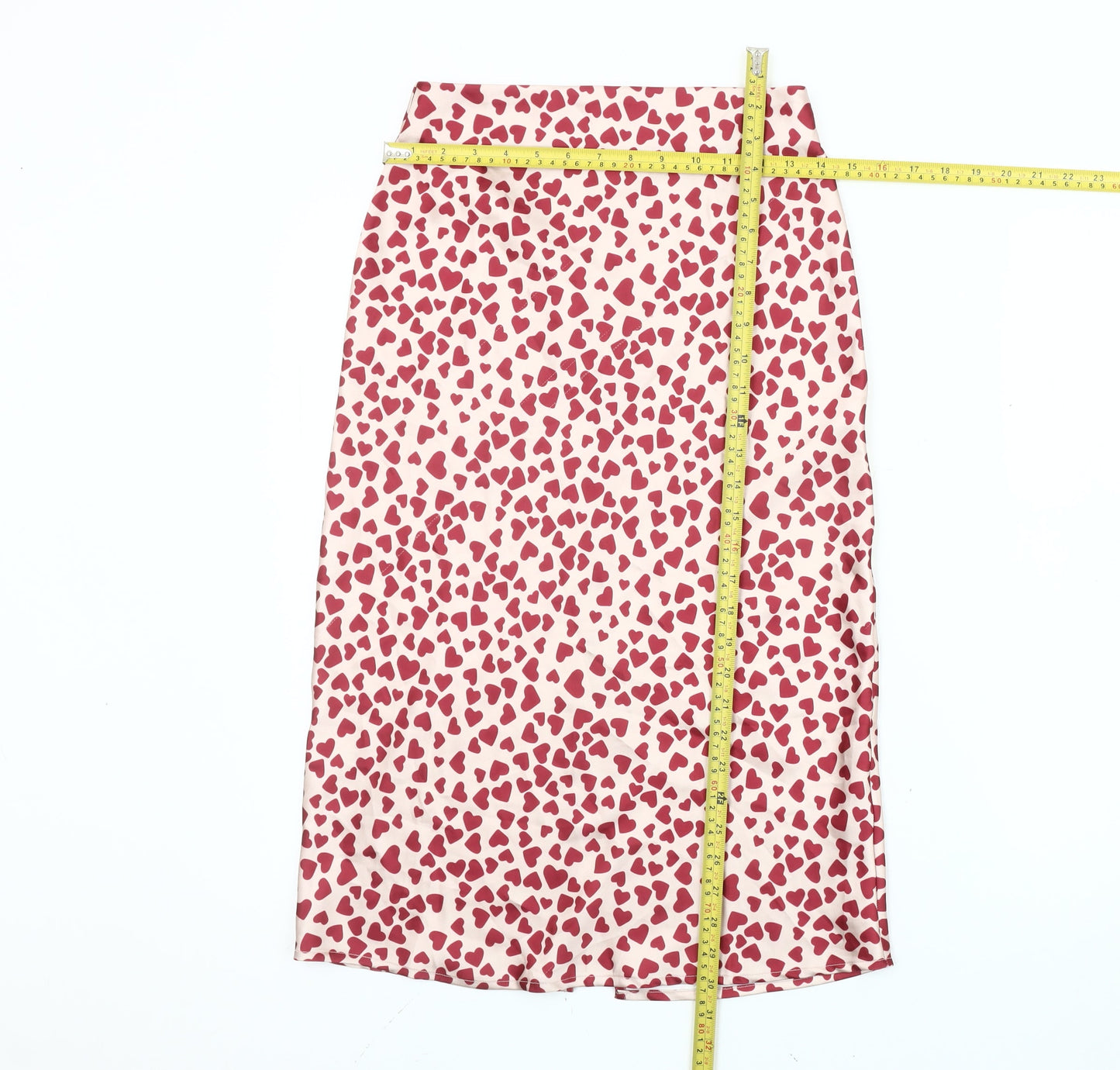 Polly Women's Pink Heart Print Midi Pencil Skirt Size 4