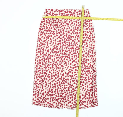 Polly Women's Pink Heart Print Midi Pencil Skirt Size 4