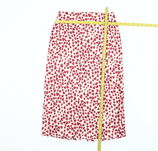 Polly Women's Pink Heart Print Midi Pencil Skirt Size 4