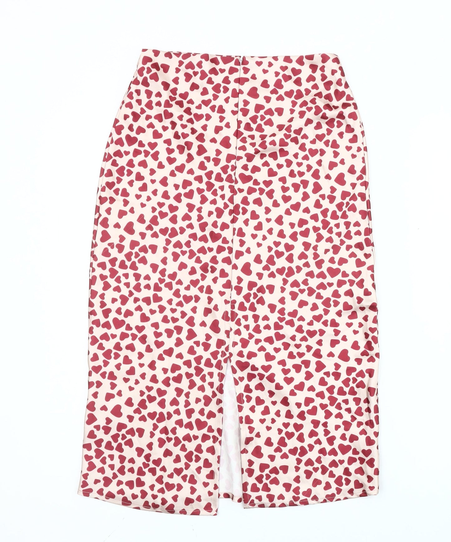 Polly Women's Pink Heart Print Midi Pencil Skirt Size 4