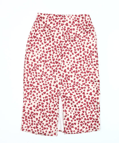 Polly Women's Pink Heart Print Midi Pencil Skirt Size 4